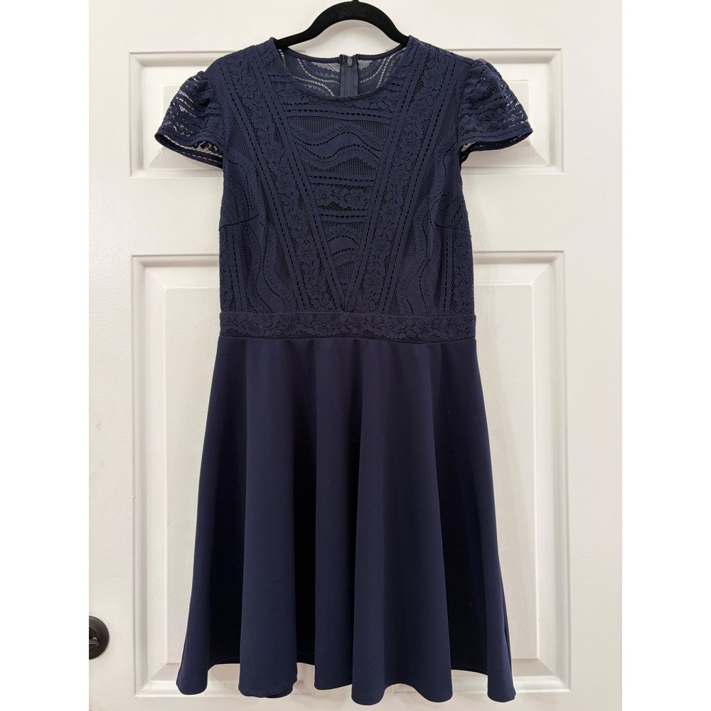City Studio | Girls Lace Bodice Fit and Flare Dress | 13 || Navy Blue|